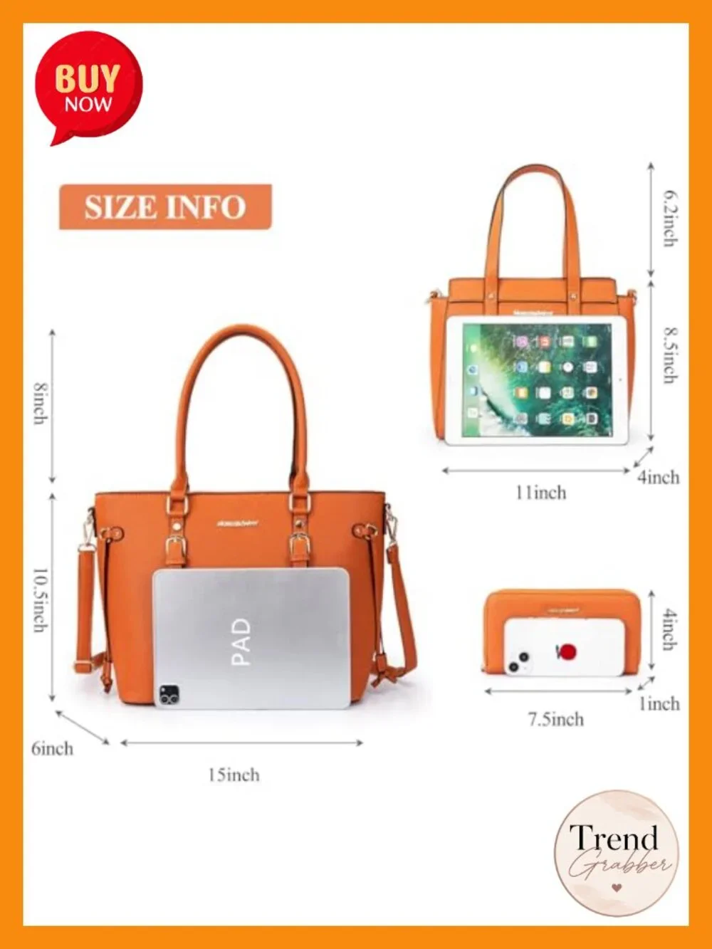 3-Piece PU Leather Tote Bag and Wallet Set with Shoulder Strap